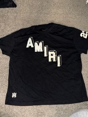 AMIRI Black Short Sleeve Logo Tee with White 3D Lettering